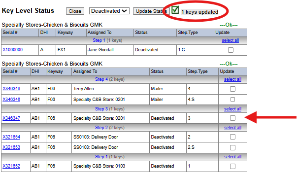 How do I change a Key's status within SecurityRecords?